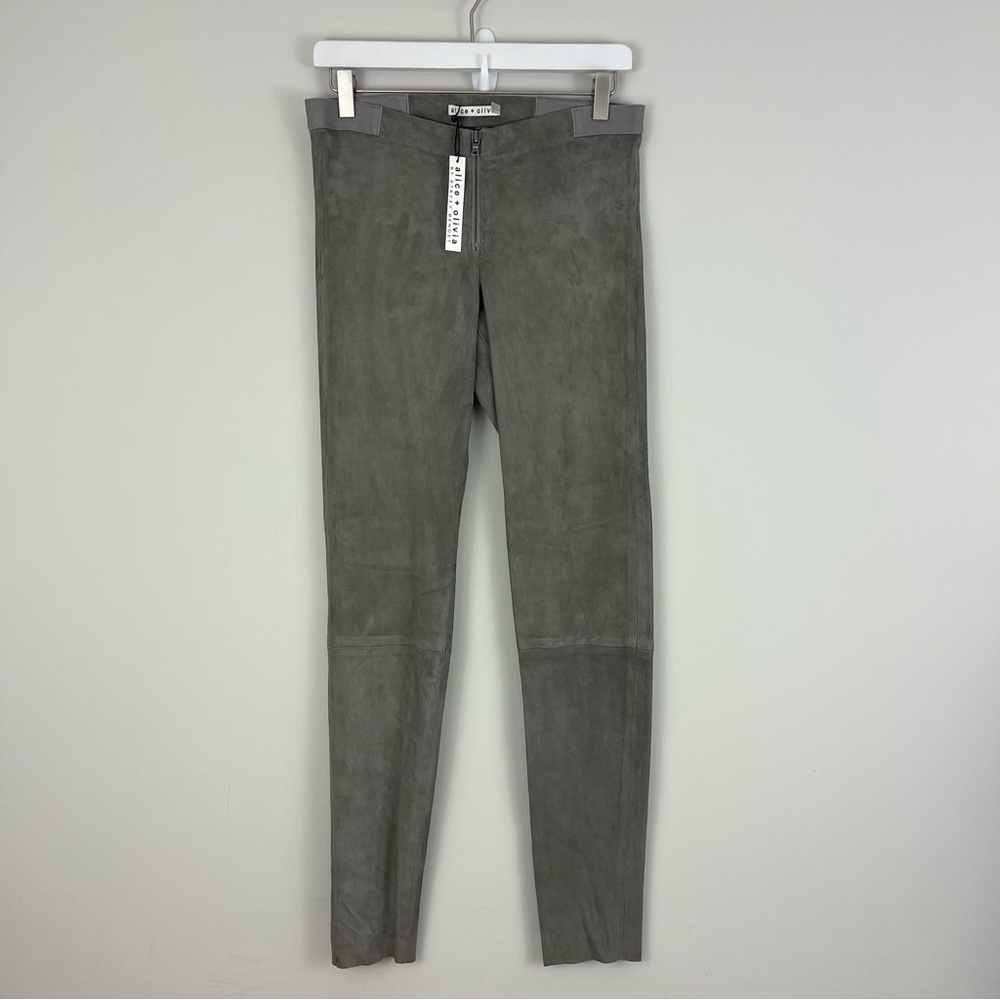Alice + Olivia Grey Suede Leather Skinny Stretch Legging Pants